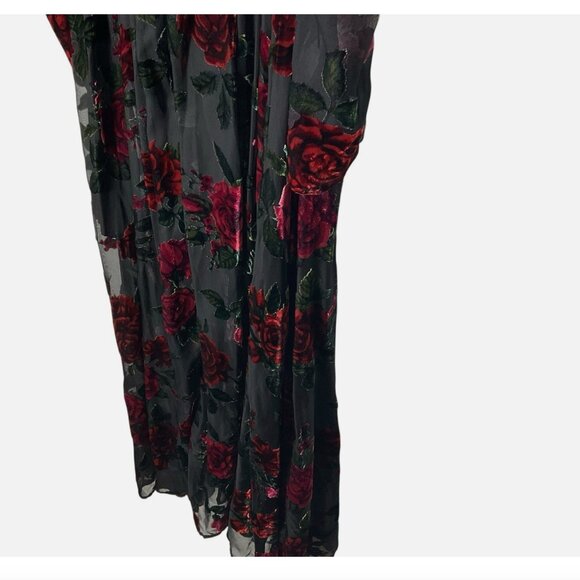 Rachel Parcell Burnout Velvet Maxi Dress V-Neck Gown Black Red Size 0 *READ FLAW - Picture 7 of 8